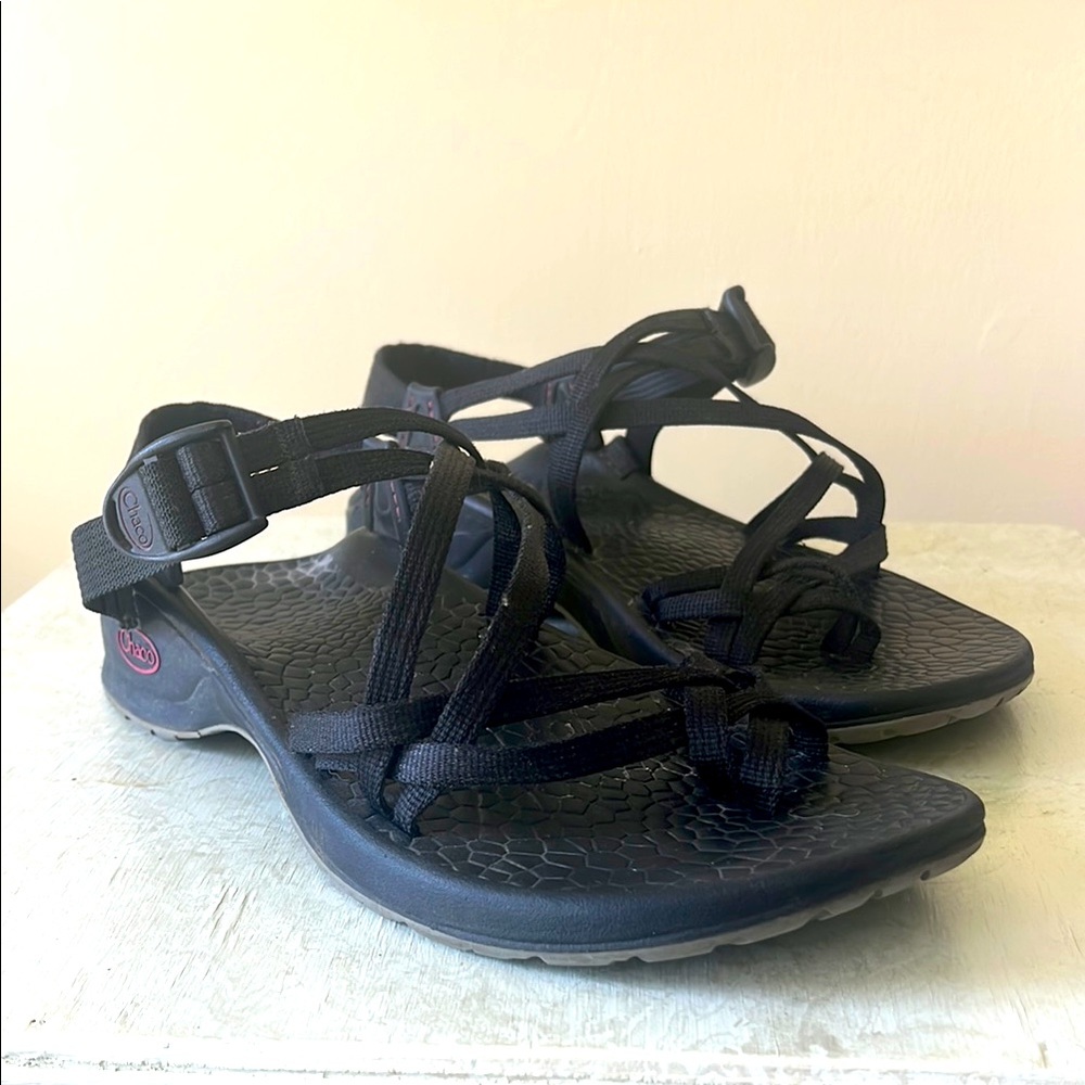 Chaco Double-Strap Black Sandals with Vibram outsoles,  women’s size 10
